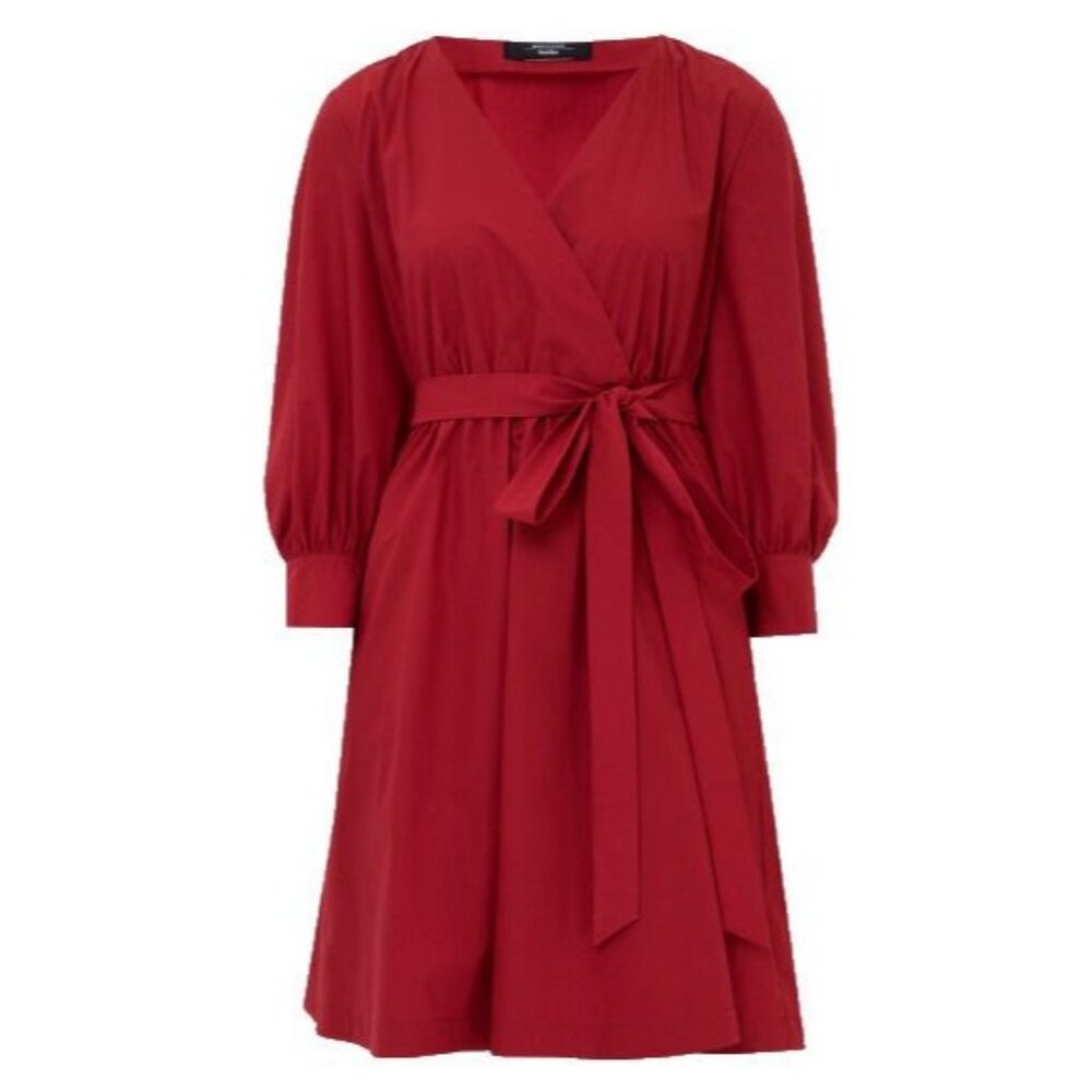 Weekend Max Mara Dress 0 Faiti Cherry Red Cotton A-Line Pockets Belt Zipper FLAW